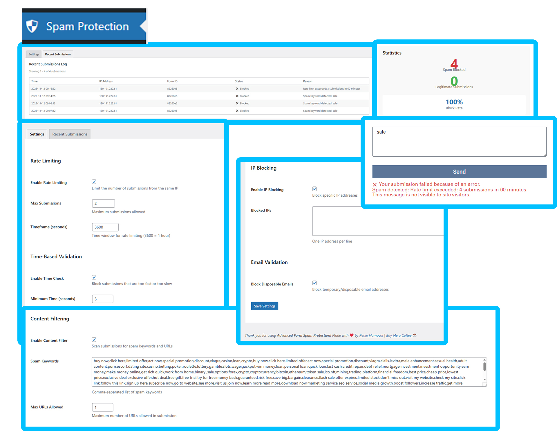 Advanced Form Spam Protection - WordPress Admin Dashboard